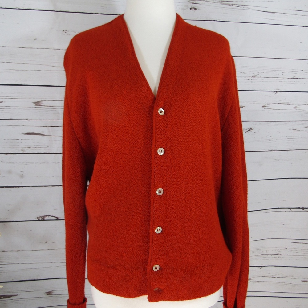 Vintage Alpaca cardigan. Persimmon color button up